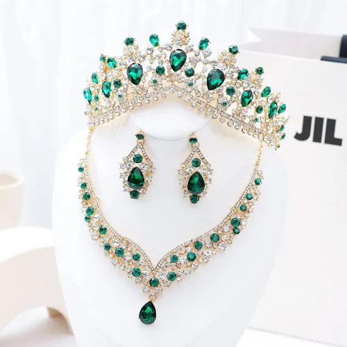 Vista 6 de Kamirola Tiaras y coronas para mujer, collar de aretes de tiaras, juego de joyas de cristal para novia, fiesta de disfraces, Halloween, graduación