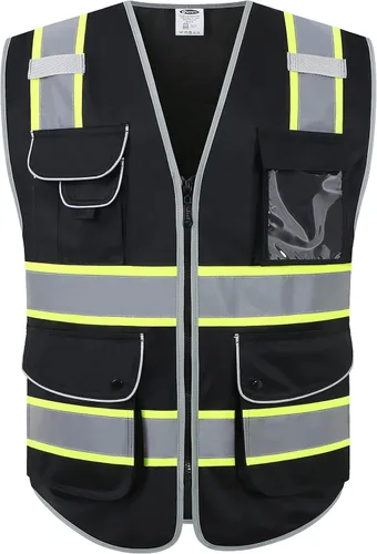 Vista 37 de JKSafety Chaleco de seguridad frontal con cremallera de alta visibilidad Clase 2 de 9 bolsillos con tiras reflectantes, cumple con las normas