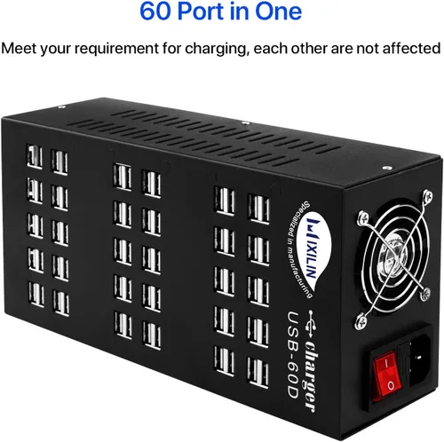 Vista 2 de Cinlinso - Estación de carga USB, 60 puertos 300 W/60 A, protección inteligente, estación de carga USB multipuerto para teléfonos inteligentes