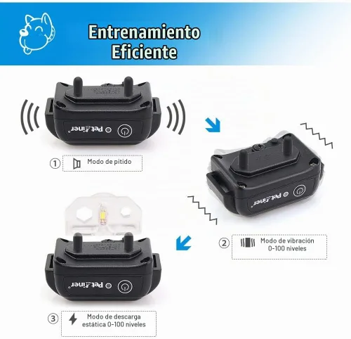Vista 4 de Petrainer - Collar de perro 100% impermeable con control remoto para entrenamiento con pitido / Vibración / golpe eléctrico, collar electrónico
