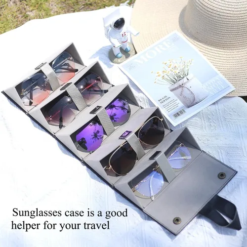Vista 2 de Estuche para gafas de sol para hombres o mujeres, estuche rígido para lentes múltiples, caja portátil de 5 ranuras para gafas, organizador de gafas