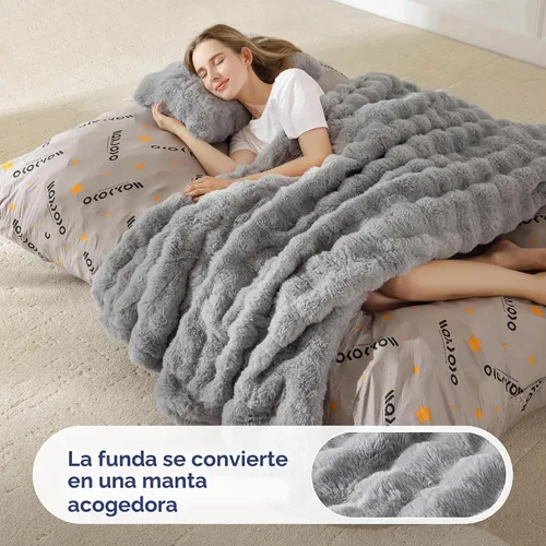 Vista 5 de MAXYOYO Puf gigante con almohada, silla convertible 3 en 1 Gris ceniza