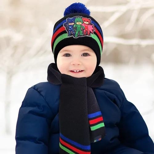 Vista 2 de PJ Masks Conjunto de sombrero, bufanda y mitones de invierno para niños de 2 a 4 años o sombrero, bufandas y guantes para niños de 4 a 7 años