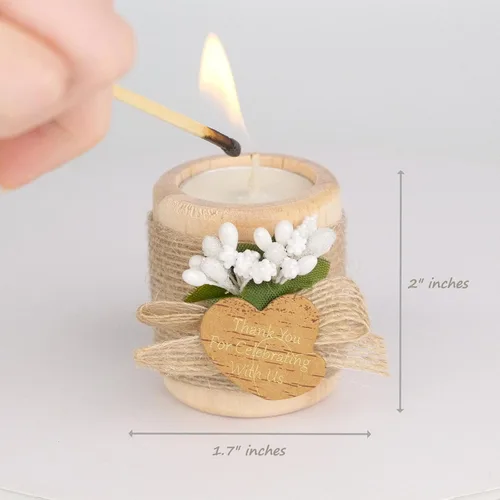 Vista 3 de 12 portavelas de madera para velas de té, regalos de agradecimiento de boda para invitados, centros de mesa de bautismo/despedida de soltera