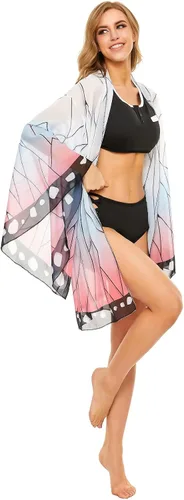 Vista 2 de Kimetsu no Yaiba SwimsuitKochou Shinobu Cosplay Costume Swimwear with Beach Cover Up Anime Bathing Suits Set
