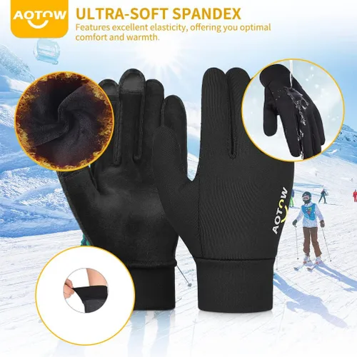 Vista 4 de Guantes deportivos cálidos de invierno para niños, clima frío, resistente al agua, para niños de 4 a 12 años, color negro