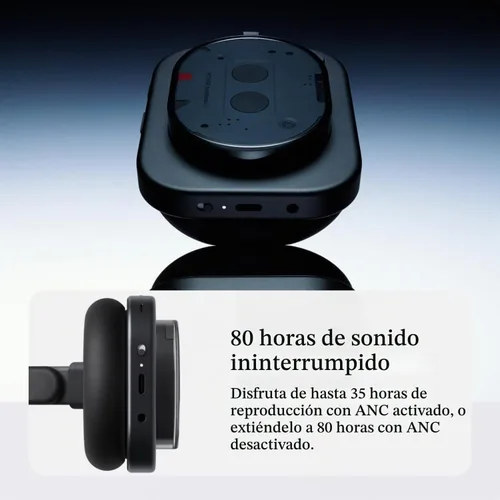 Vista 4 de Nothing Auriculares (1) Auriculares híbridos con cancelación activa de ruido, auriculares inalámbricos sobre la oreja con 6 micrófonos, 80 horas