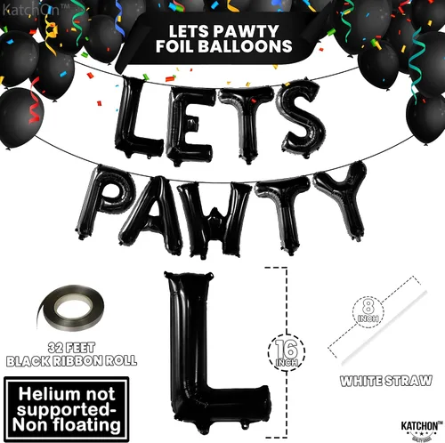 Vista 4 de KatchOn Black Lets Pawty Balloon - 16 pulgadas, decoraciones de cumpleaños de perro, autosellado, unisex, número de piezas: 1