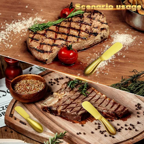 Vista 7 de Cuchillo de Mantequilla Cuchillo Esparcidor de Mantequilla Cuchillo de Mantequilla Dorado Juego de 4 Cuchillos Esparcidores de Queso Cuchillos