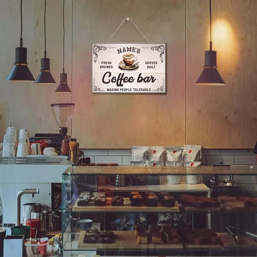 Vista 5 de Artsy Woodsy Letrero de madera de barra de café personalizado, placa de pared para decoración de cocina, regalos personalizados para amantes del 03