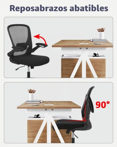 Vista 5 de BestOffice - Silla de oficina ergonómica de malla, silla de computadora giratoria con respaldo medio, con soporte lumbar, brazos abatibles, silla