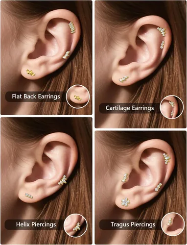 Vista 6 de 20G 18G 16G Astm F136 - Aretes de titanio sin rosca con parte trasera plana, tragus hélice, caracola, piercing, nariz, labio, hélice, cartílago