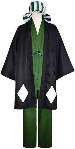 Vista 2 de ETEBAS Urahara Kisuke - Disfraz de kimono para cosplay, capa de anime, conjunto completo con sombrero