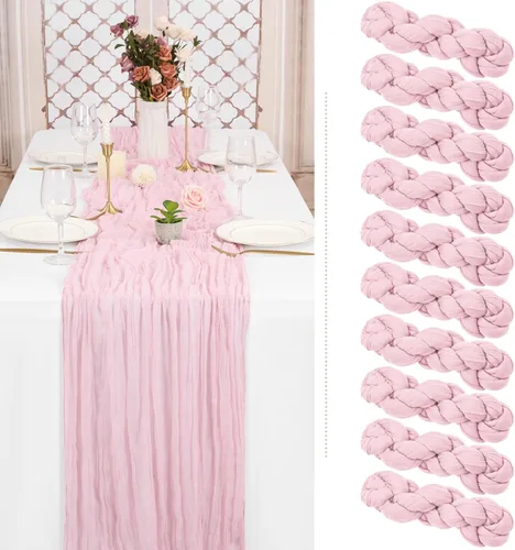Vista 22 de Paquete de 6 caminos de mesa de estopilla rosa, extra anchos de 35 x 120 Rosa bebé