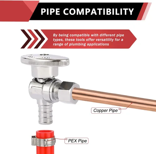 Vista 4 de EFIELD - Válvula de tope de ángulo de giro de 1/4 de pulgada de compresión de 3/8 pulgadas de diámetro exterior x 1/2 pulgada Pex Barb Crimp latón
