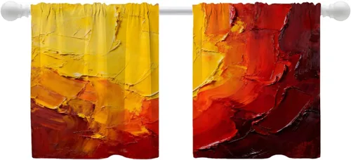 Vista 125 de Shrahala Beige and Orange Abstract Art Brushstrokes Blackout Curtain Tiers, Abstract Oil Paint Kitchen Valance Light Blocking Tier Drapes with Rod