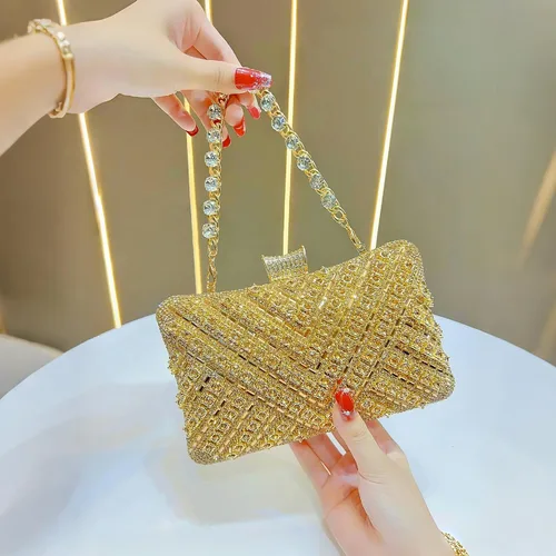 Vista 2 de Bolsos de mano con diamantes de imitación para mujer, bolso de noche brillante, bolso de novia de cristal para fiesta, graduación, boda