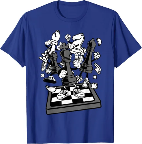Vista 25 de Figura cómica Camiseta de tablero de ajedrez jugador de ajedrez Azul Marino