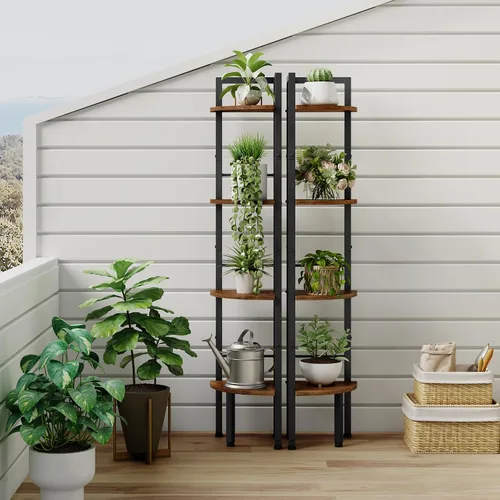 Vista 7 de Tajsoon Corner Shelf Stand 4 Tier 48.5" with Metal Frame, Rustic Brown Marrón rústico