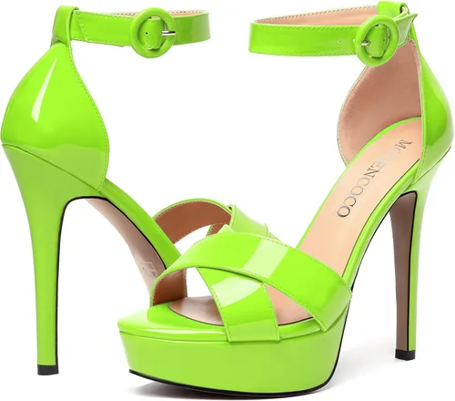 Vista 118 de MODENCOCO Sandalias de boda con correa de tobillo sexy para mujer, con plataforma y puntera abierta, tacón de aguja y tacón alto, zapatos de vestir