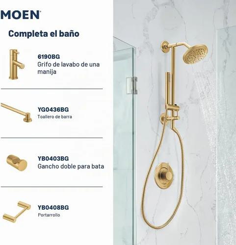 Vista 6 de Moen Align Manija de palanca única de ducha con equilibrio de presión en oro cepillado, requiere válvula Posi-Temp, T2191BG