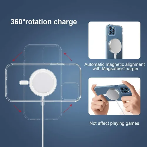 Vista 3 de Piosoo Funda magnética transparente para iPhone 11 Pro Max con carga inalámbrica Mag-Safe, funda de TPU de silicona suave antiamarilla con imanes
