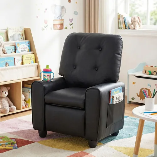 Vista 7 de Costzon Niños reclinable, PU cuero bebé bebé empujar hacia atrás sofá Negro