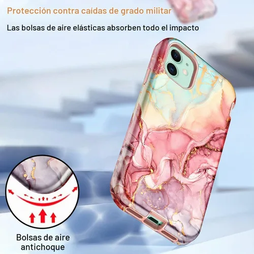 Vista 5 de CASEFIV Funda compatible con iPhone 11, patrón de mármol 3 en 1, resistente a prueba de golpes y caídas, cuerpo completo, policarbonato duro y A-oro