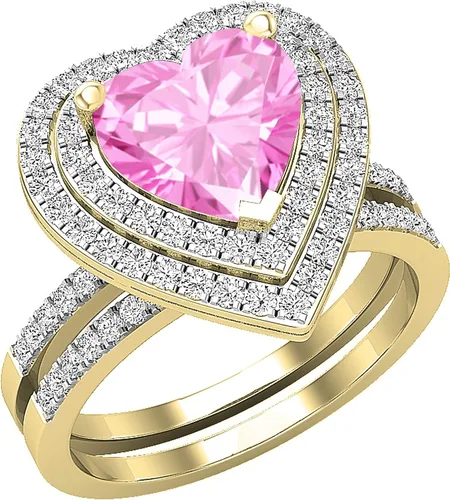 Vista 34 de Dazzlingrock Collection Juego de anillos de compromiso de doble halo con diamantes naturales redondos y piedras preciosas creadas en laboratorio