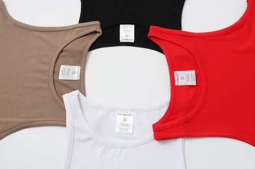 Vista 6 de 4 piezas de camiseta corta básica sin mangas para mujer, cuello redondo