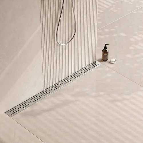 Vista 15 de Neodrain - Drenaje lineal rectangular de 24 pulgadas de latón cepillado con rejilla de patrón de ladrillo, drenaje de piso de baño de acero
