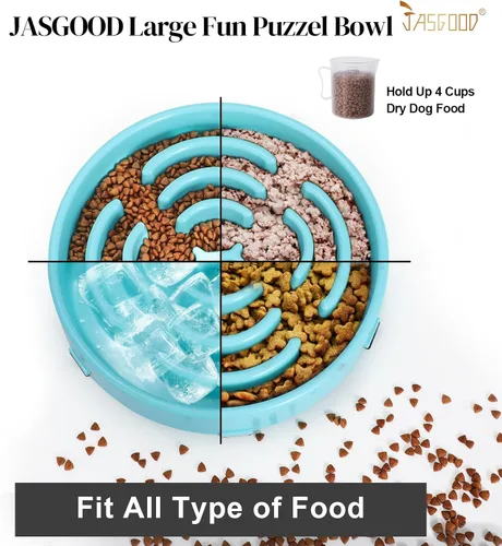 Vista 2 de JASGOOD Cuenco grande de rompecabezas para perros de alimentación lenta azul cielo, comedero más lento, antiasfixia, interactivo, parada