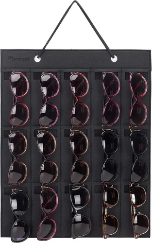 Vista 12 de Pacmaxi - Organizador de lentes de sol con bolsillos, organizador de pared por Sunglasses, soporte de almacenamiento colgante para lentes, exhibidor