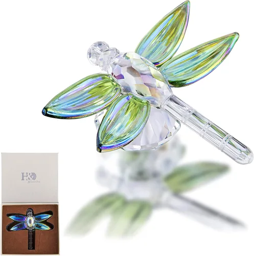 Vista 9 de Figura de libélula de cristal, diseño de animales coleccionables, pisapapapeles para decoración Figura coleccionable de libélula de cristal