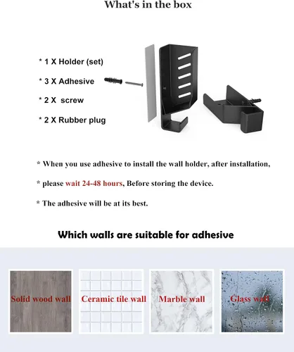 Vista 6 de Soporte universal de pared para portátil y caja de cables, color negro Build-in Cable Management Hook, Compatible with Laptops/WIFI