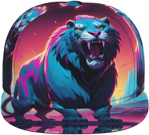 Vista 2 de Stylish Flat-Brim Baseball Cap Synthwave Sabertooth Pattern Moisture-Wicking and Breathable Suitable for Daily use Sports and Travel Black