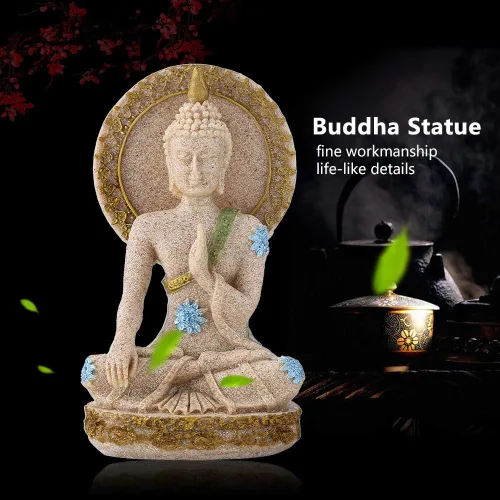 Vista 6 de Eujgoov - Estatua de bodhisattva de piedra arenisca Fengshui, estatua de Buda de piedra arenisca para el hogar, decoración de hotel, adorno