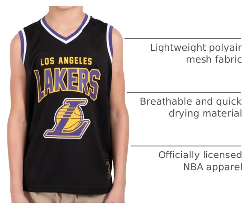 Vista 5 de Ultra Game Youth NBA Official Tank Top Mesh Sleeveless Muscle T-Shirt - Black