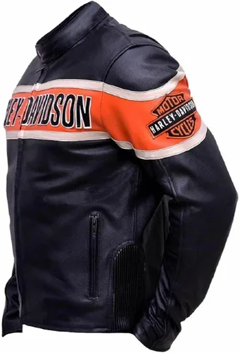 Vista 2 de La-Mejor Chaquetas de cuero Harley negro para hombre - Victoria Lane HD Motorcycle Davidson Chaqueta de cuero para hombre
