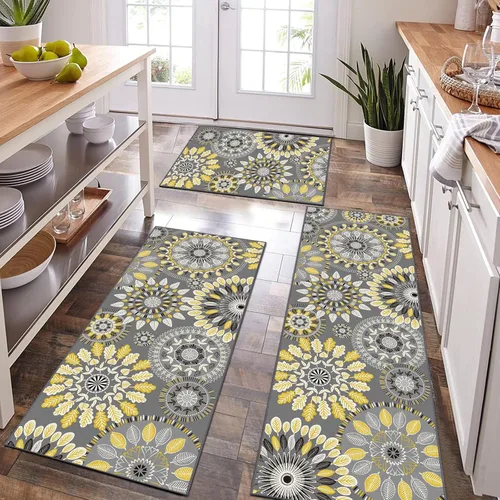 Vista 15 de Bsmathom Conjunto de Alfombras de Cocina Boho 3 Piezas, Alfombra de Cocina Antideslizante de Estilo Granja, Alfombras de Cocina Lavables