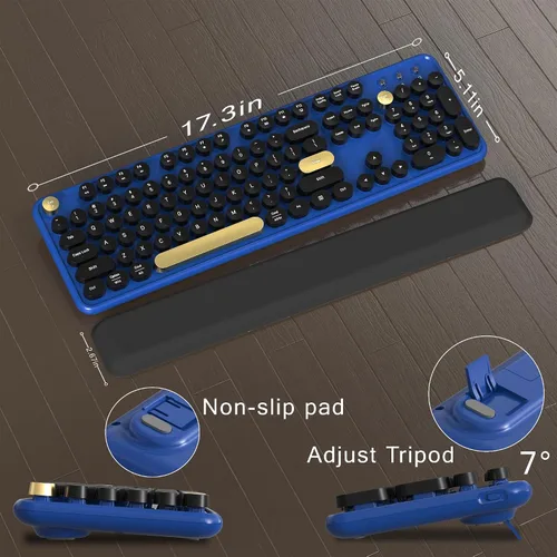 Vista 6 de MPTOG Combo de teclado y mouse inalámbrico de computadora colorido con teclas redondas estilo máquina de escribir, diseño retro, interruptor