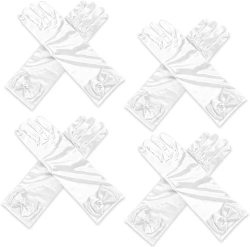 Vista 9 de AUHOKY 4 pares de guantes largos de princesa para niñas pequeñas, con lazos formales, edad 3-8 4