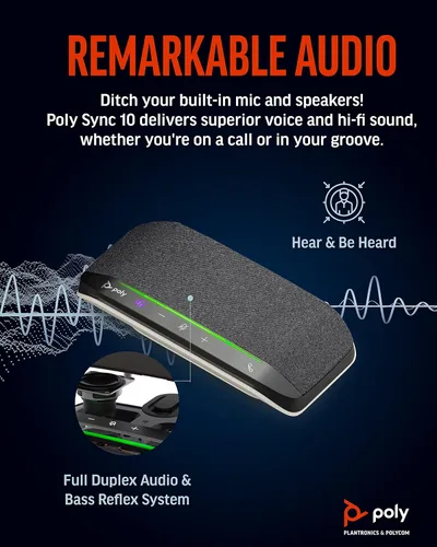 Vista 2 de Poly Sincronización de 10 altavoces USB (Plantronics) - Altavoz portátil dos en uno para llamadas de audio/videoconferencia y música - Alimentado
