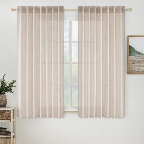 Vista 10 de MIULEE - Cortinas semitraslúcidas suaves y gruesas con textura de lino para cocina y ventana de baño, con trabilla trasera y bolsillo para Blanco