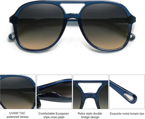 Vista 2 de SOJOS Gafas de sol estilo aviador polarizadas retro para mujeres y hombres, clásicos de los años 70, estilo vintage, cuadrados, estilo aviador