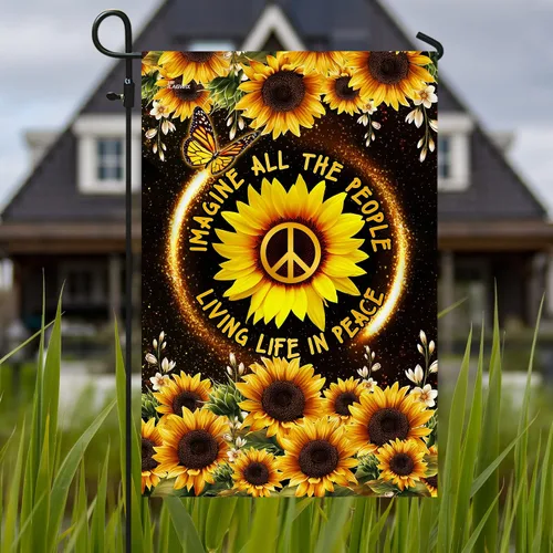 Vista 13 de Banderas PSL318F - Bandera hippie de personas que viven la vida en paz PSL318F, bandera de jardín (11.5 x 17.5 pulgadas), banderas de jardín de casa