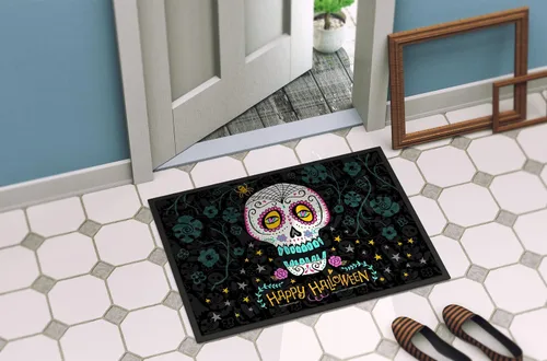 Vista 4 de Caroline's Treasures VHA3035MAT Felpudo con el Día de los Muertos con Feliz Halloween, 18 x 27 pulgadas, para interiores y exteriores, para entrada
