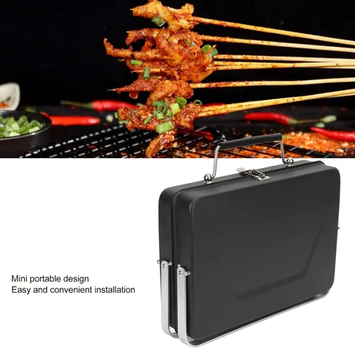 Vista 5 de Alomejor Parrilla portátil de carbón para barbacoa, portátil, portátil, portátil, parrilla, malla de alambre, herramientas para acampar al aire
