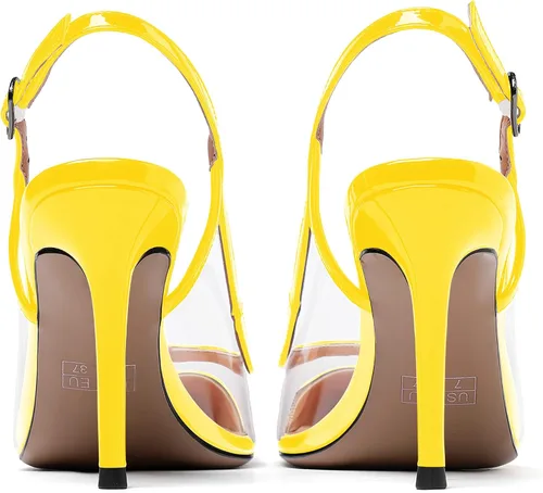 Vista 4 de WAYDERNS Zapatos de tacón alto de tacón alto con hebilla sólida de PVC para mujer