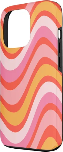 Vista 2 de iPhone 13 Pro Retro Liquid Swirl patrón de líneas onduladas rosa mandarina naranja funda